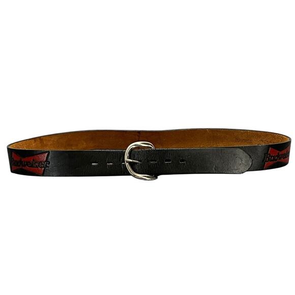 Vintage Budweiser King Of Beers Black Leather Tooled Western Belt Men 34” - 39” - Picture 3 of 8